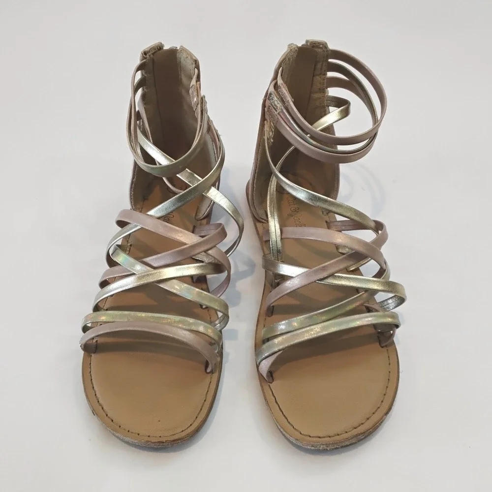 Cat & Jack Girls Rose Gold Metallic Gladiator Sandals Back Zip Size 13 SH19
